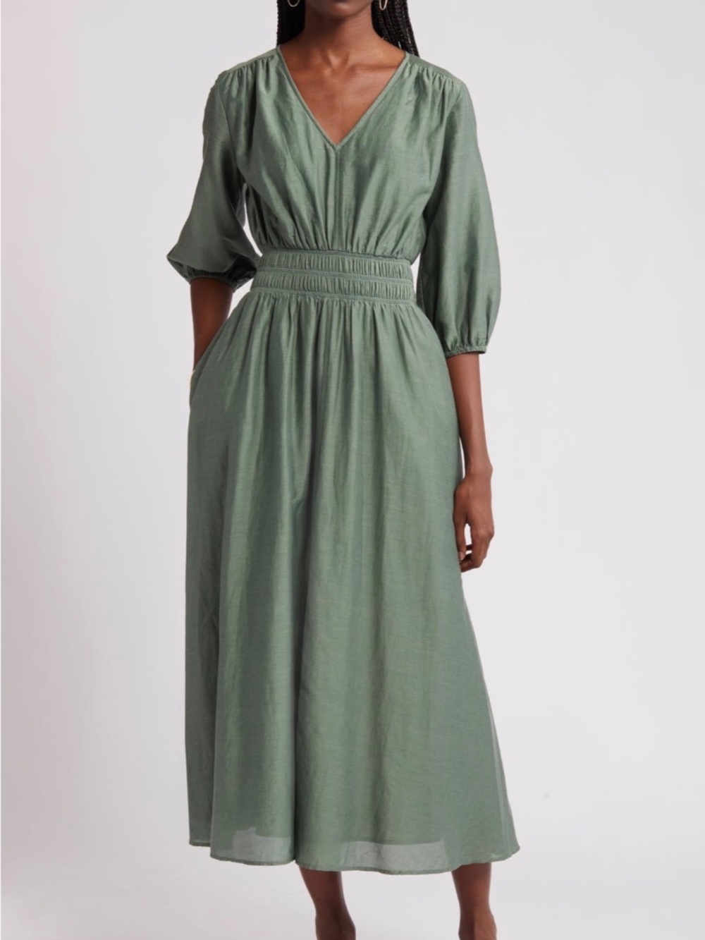 Nordstrom Smocked Waist Cotton & Silk Dress